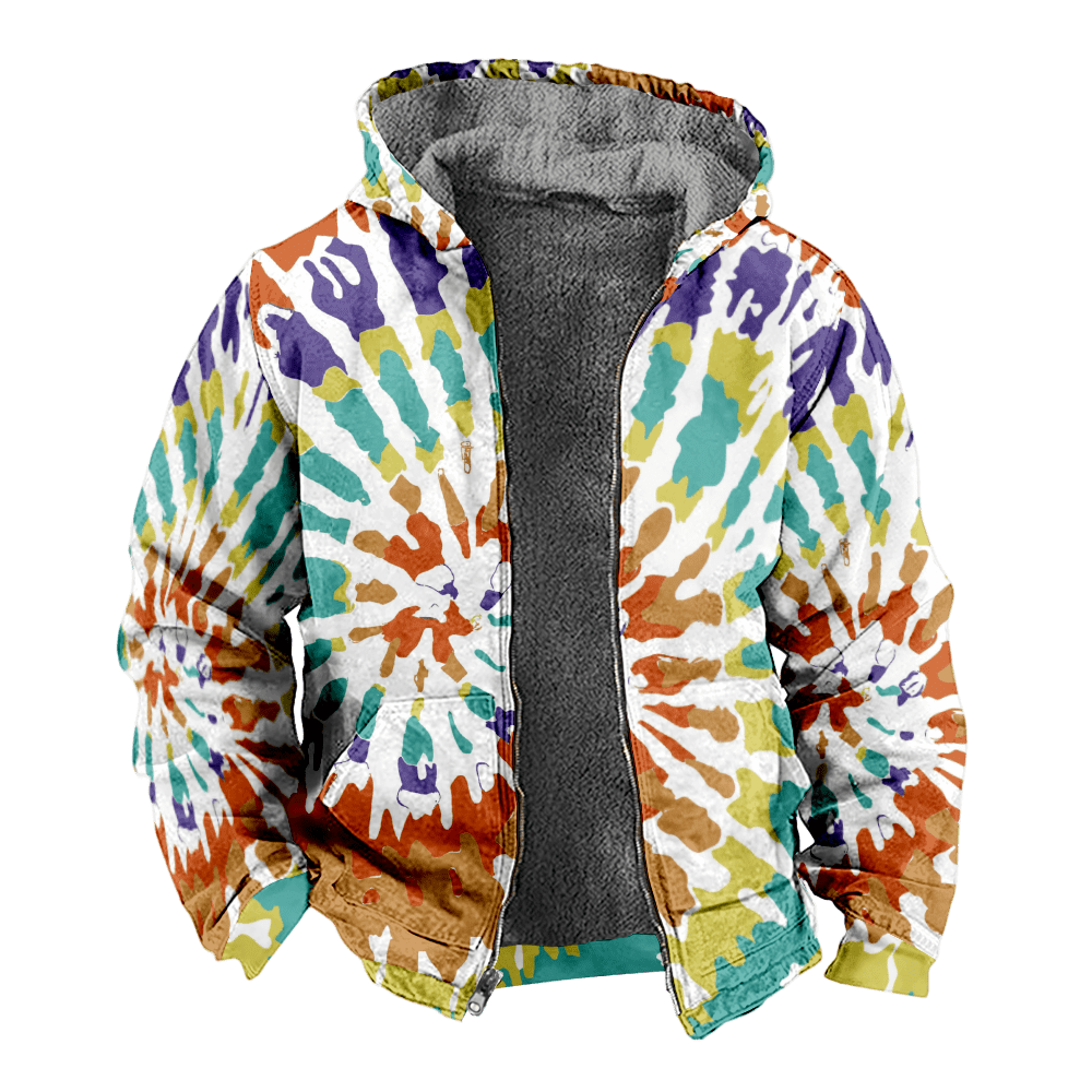 Mens Fleece JacketColorful Splash Graphics Full Zip Hoodie Jacket for Men,Winter Warm Cozy