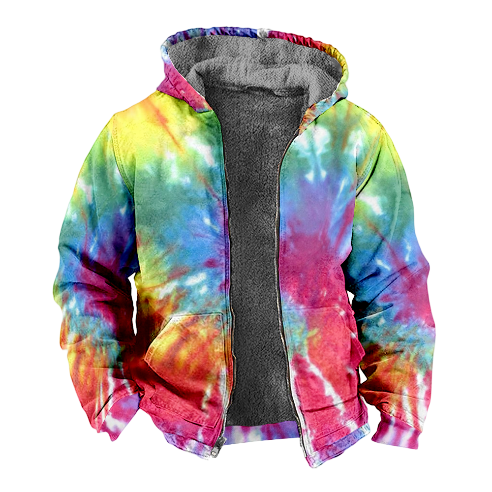 Mens Fleece JacketColorful Splash Graphics Full Zip Hoodie Jacket for Men,Winter Warm Cozy