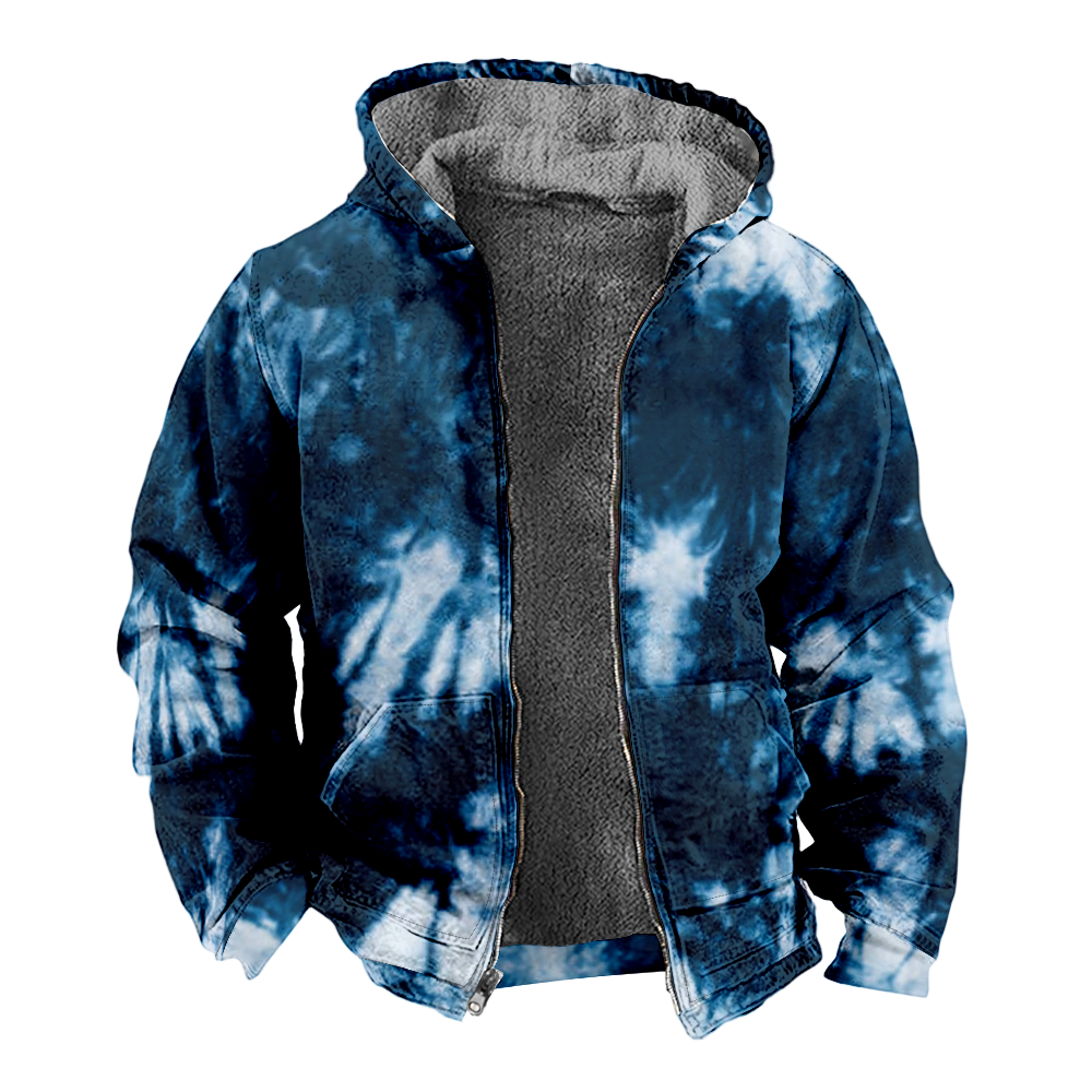 Mens Fleece JacketColorful Splash Graphics Full Zip Hoodie Jacket for Men,Winter Warm Cozy
