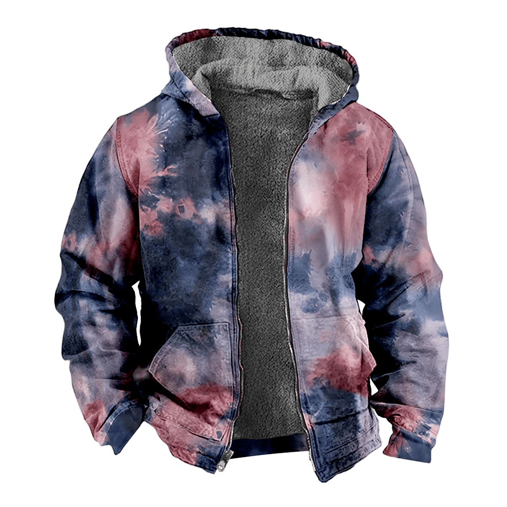 Mens Fleece JacketColorful Splash Graphics Full Zip Hoodie Jacket for Men,Winter Warm Cozy