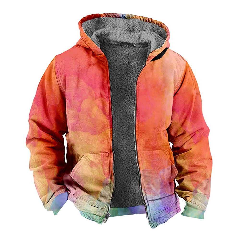 Mens Fleece JacketColorful Splash Graphics Full Zip Hoodie Jacket for Men,Winter Warm Cozy