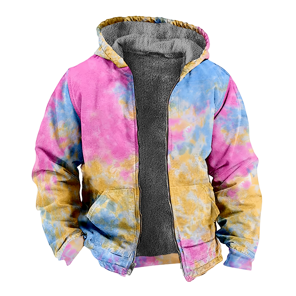 Mens Fleece JacketColorful Splash Graphics Full Zip Hoodie Jacket for Men,Winter Warm Cozy