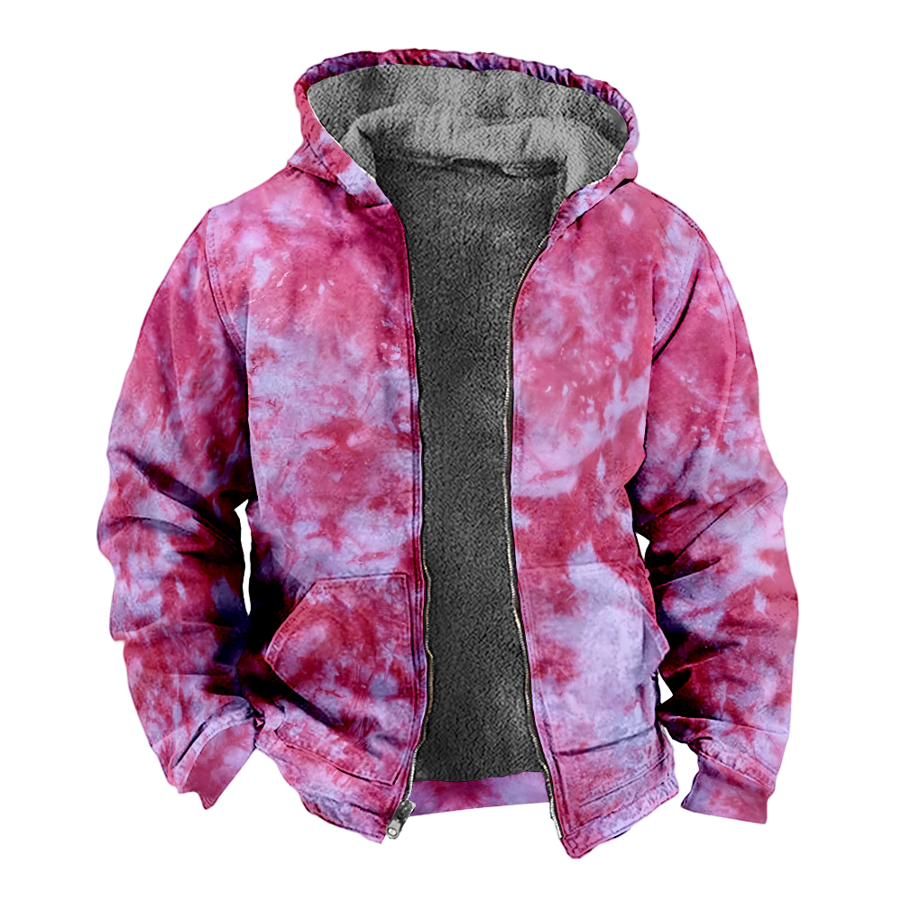 Mens Fleece JacketColorful Splash Graphics Full Zip Hoodie Jacket for