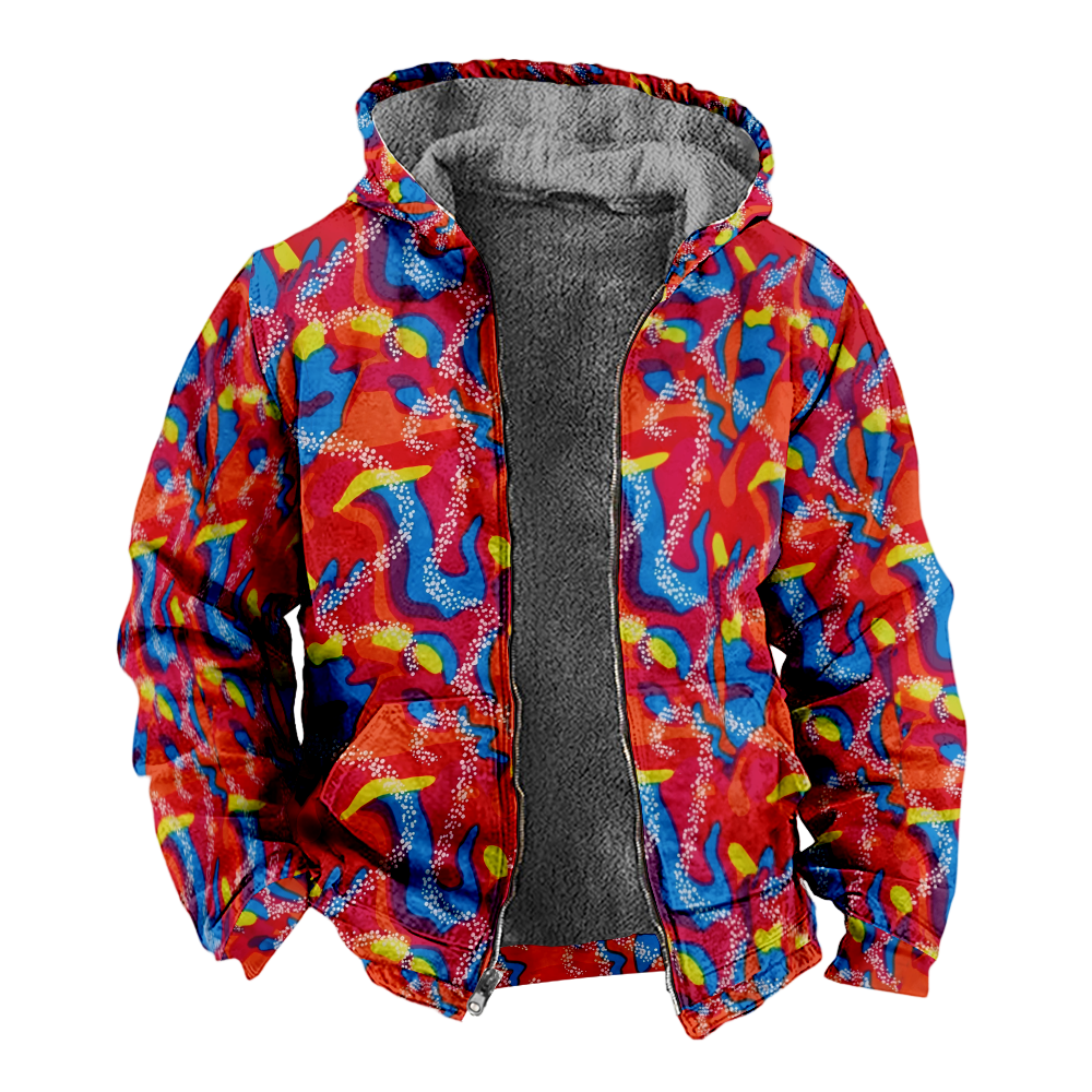Mens Fleece JacketColorful Splash Graphics Full Zip Hoodie Jacket for