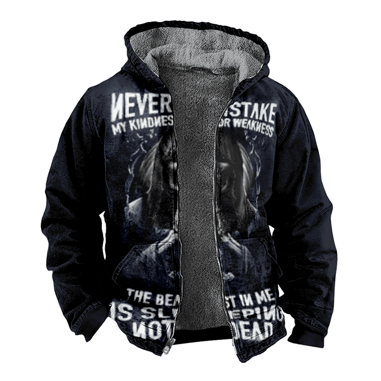 Mens Fleece Jacket Cool Motorcycle Graphics Full Zip Hoodie Jacket for Men Winter Warm Cozy Fleece Hoodie Jacket Black M CUFA
