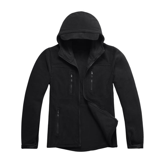 Mens Fleece Jacket Hooded Full Zip Fall Winter Warm Jacket Solid Color Loose Casual Fleece Long Sleeve Outdoor Jackets with Pockets