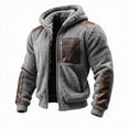 thumbnail image 1 of Mens Fleece Jacket Hooded Full Zip Faux Leather Trim Warm Soft Winter Coat with Pockets Winter Outdoor Casual Work Travel Wear, 1 of 6