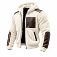 thumbnail image 1 of Mens Fleece Jacket Hooded Full Zip Faux Leather Trim Warm Soft Winter Coat with Pockets Winter Outdoor Casual Work Travel Wear, 1 of 6