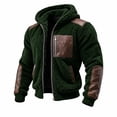 thumbnail image 1 of Mens Fleece Jacket Hooded Full Zip Faux Leather Trim Warm Soft Winter Coat with Pockets Winter Outdoor Casual Work Travel Wear, 1 of 7