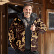 AUTRUCKER Mens Fleece Jacket-Magical Dragon Graphics Full Zip Hoodie Jacket for Men,Winter Warm Cozy Fleece Hoodie Jacket,Yellow(XS,AMDU)