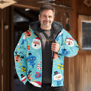 Mens Fleece Jacket-Merry Christmas Graphics Full Zip Hoodie Jacket for Men,Winter Warm Cozy Fleece Hoodie Jacket,Blue(S,AIGO)