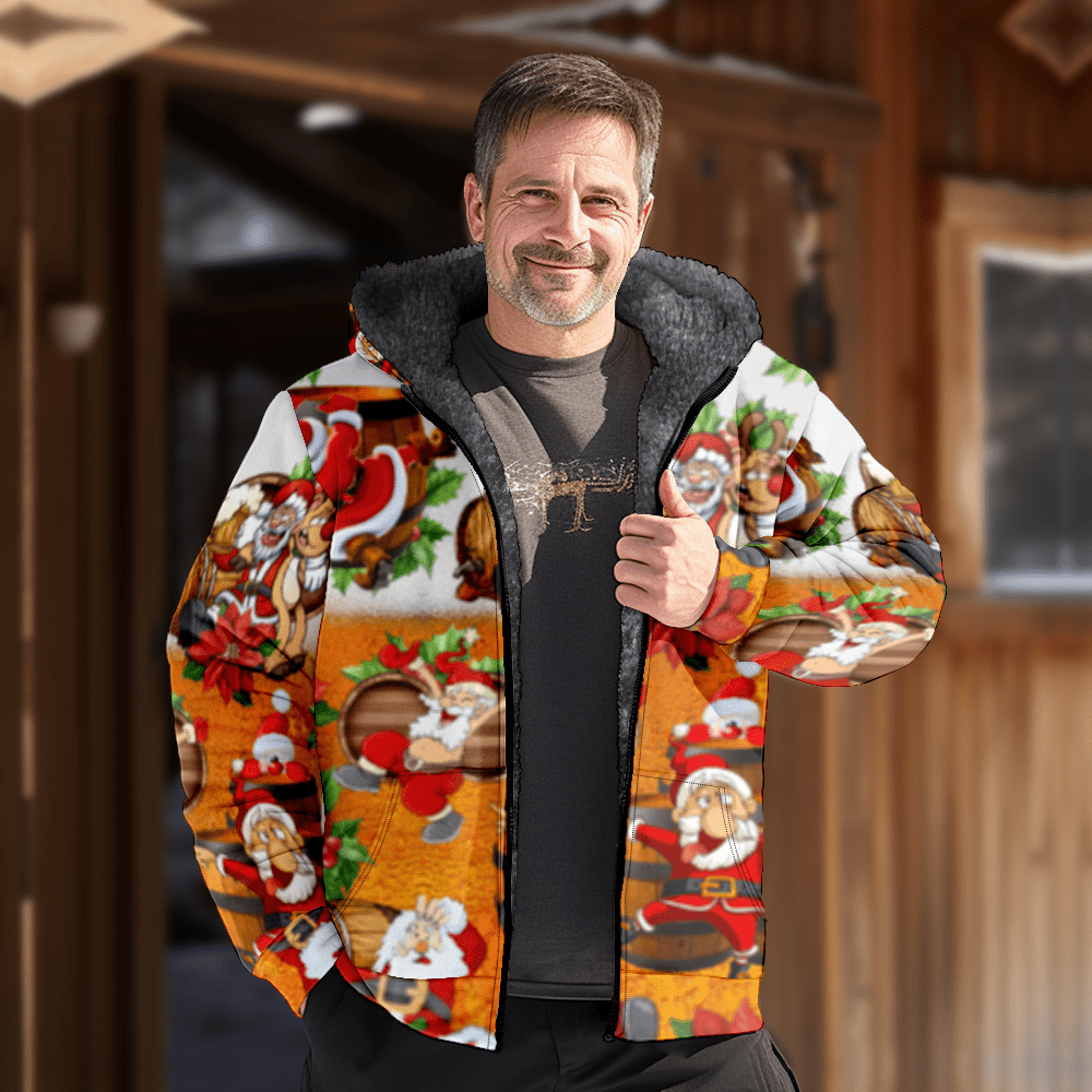Mens Fleece Jacket Merry Christmas Graphics Full Zip Hoodie Jacket for Men Winter Warm Cozy Fleece Hoodie Jacket Red XS CBIV