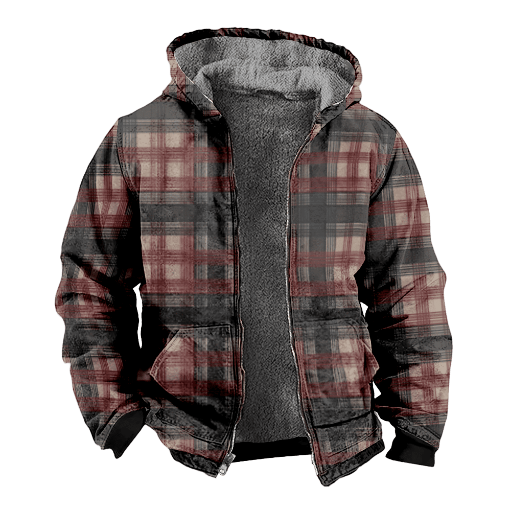 Mens Fleece JacketRetro Buffalo Plaid Graphics Full Zip Hoodie Jacket