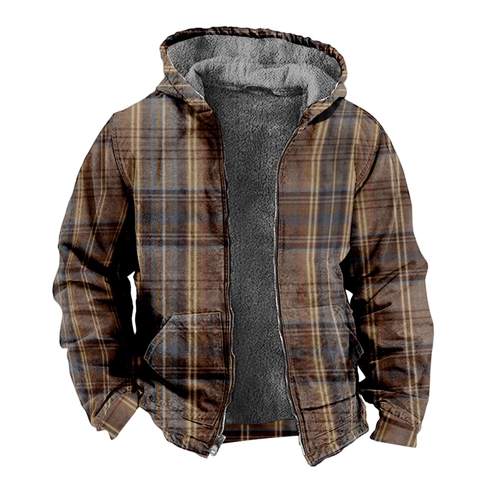 Mens Fleece JacketRetro Buffalo Plaid Graphics Full Zip Hoodie Jacket