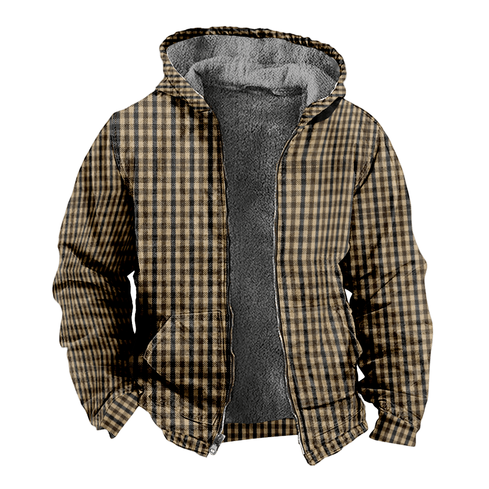 Mens Fleece JacketRetro Buffalo Plaid Graphics Full Zip Hoodie Jacket for Men,Winter Warm Cozy