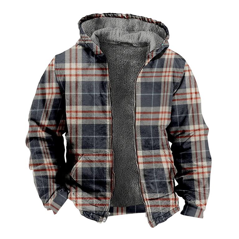 Mens Fleece Jacket-Retro Buffalo Plaid Graphics Full Zip Hoodie