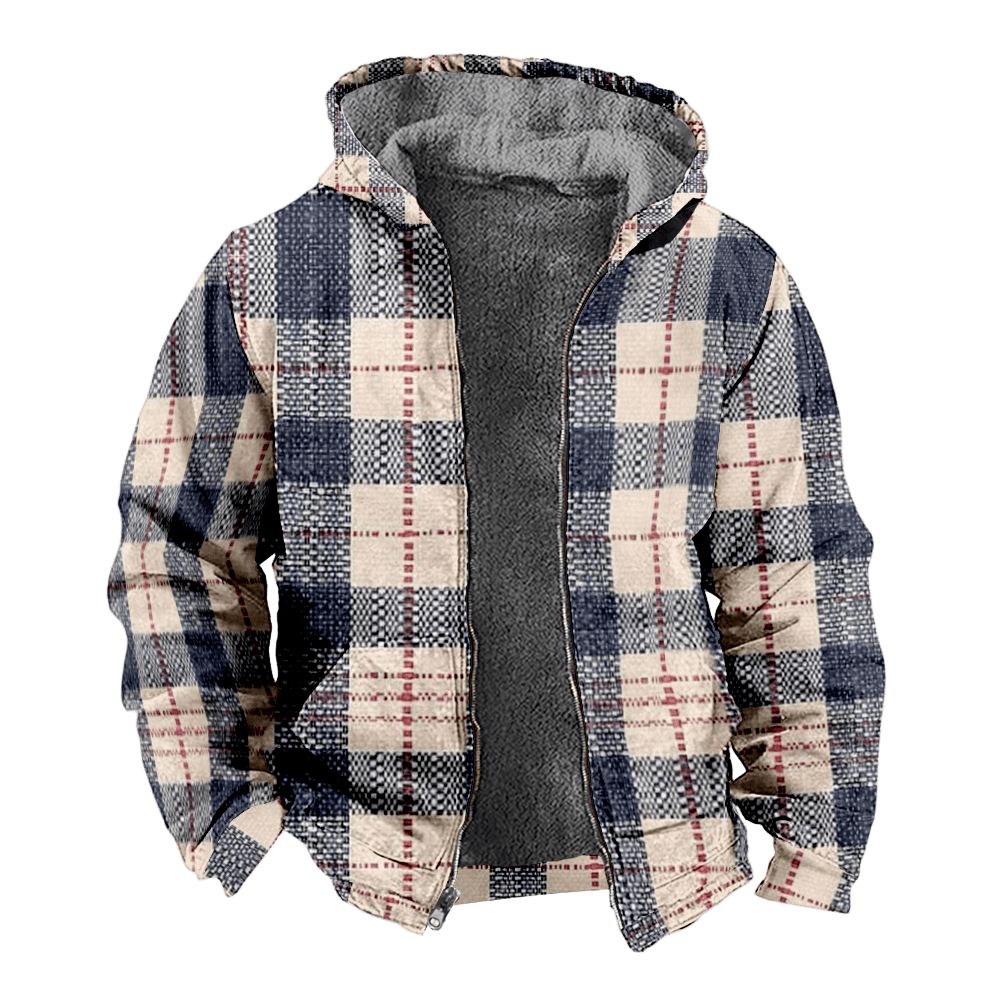 Mens Fleece JacketRetro Buffalo Plaid Graphics Full Zip Hoodie Jacket