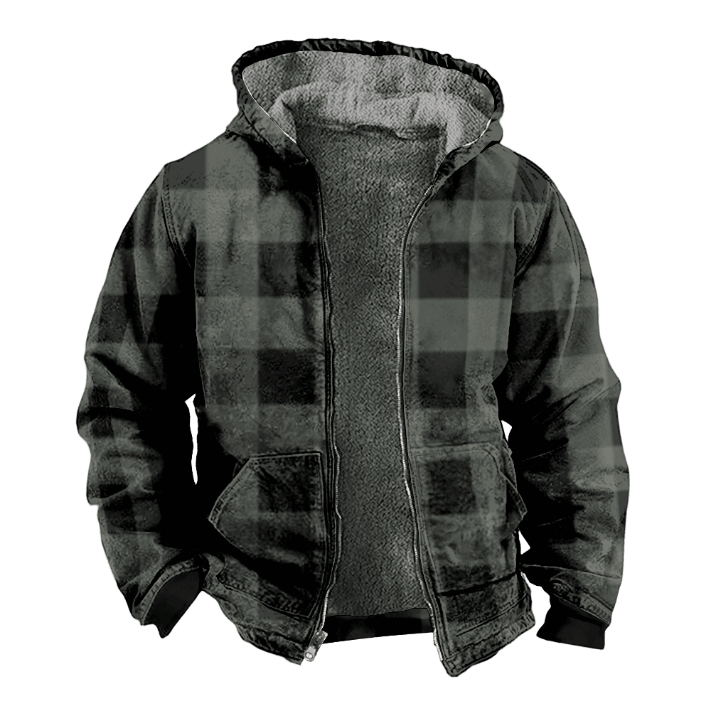 Mens Fleece JacketRetro Buffalo Plaid Graphics Full Zip Hoodie Jacket