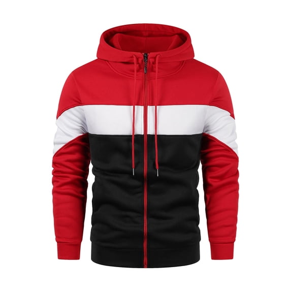 Mens Fleece Jacket Sevevn Men's Hoodies Zip Up Front Sweatshirt Color Blocking Hooded
