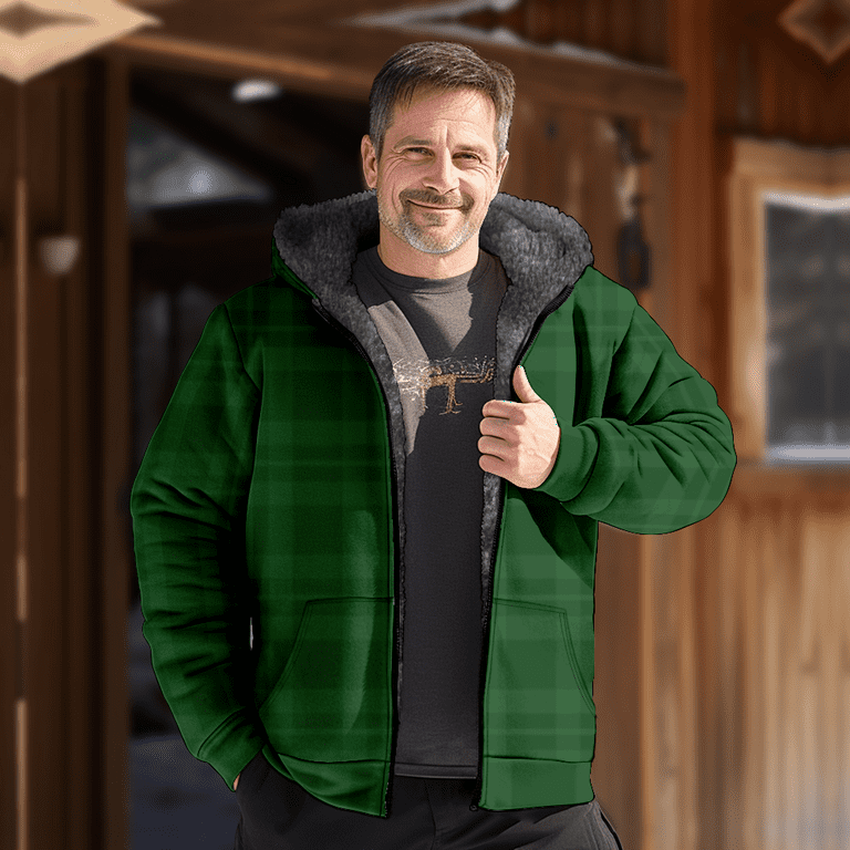 Mens Fleece Jacket Solid Color Graphics Full Zip Hoodie Jacket for Men Winter Warm Cozy Fleece Hoodie Jacket Green S CKUO