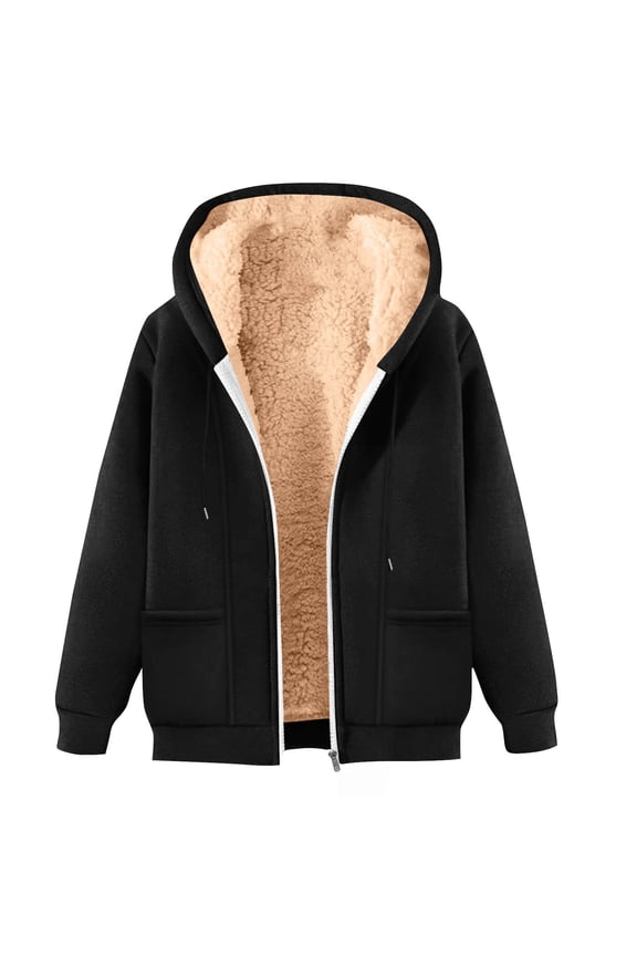 Mens Fleece Jacket Solid Hoodies Zip-up Arctic Fleece Sweatshirt Jacket with Pockets Warmth Loose Long Sleeve Coat with Pocket and Drawstring 2025 Winter Clothes