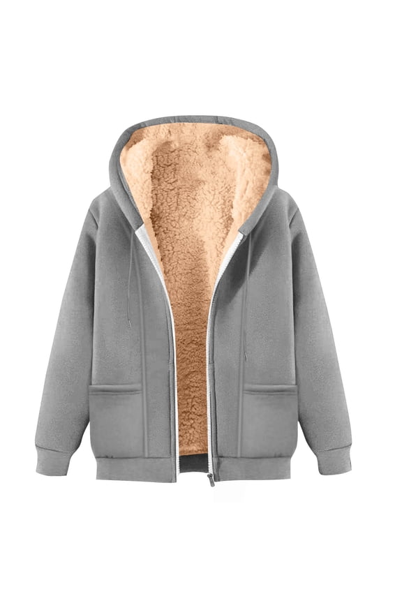 Mens Fleece Jacket Solid Hoodies Zip-up Arctic Fleece Sweatshirt Jacket with Pockets Warmth Loose Long Sleeve Coat with Pocket and Drawstring 2025 Winter Clothes