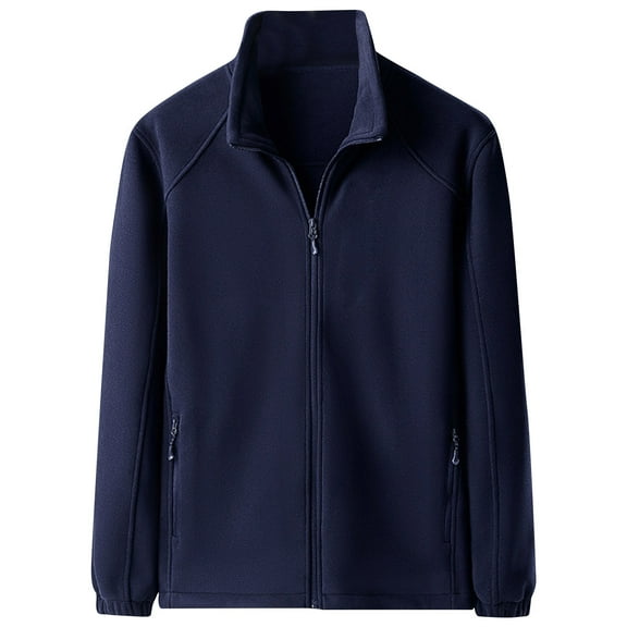 Mens Fleece Jackets Full Zipper Stand Collar Long Sleeve Thickened Winter Coat with Pockets Casual Loose Fit Soft Outwear