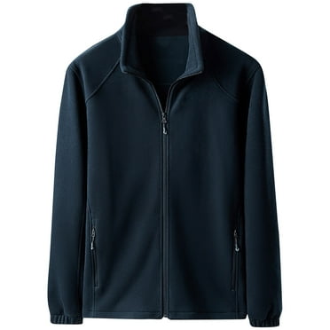Mens Fleece Jackets Full Zipper Stand Collar Long Sleeve Thickened Winter Coat with Pockets Casual Loose Fit Soft Outwear