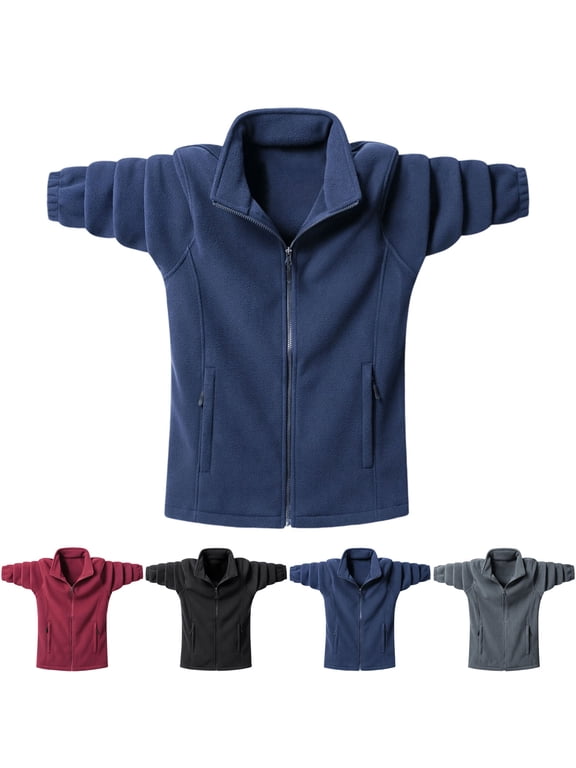 Mens Fleece Jackets Plus Size Mens Jackets Men's Solid Color Pocket Zipper Cardigan Long Sleeved Stand Up Collar Wool Jacket, M-5XL