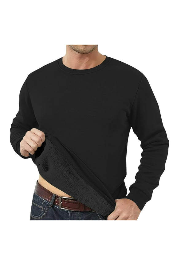 Mens Fleece Lined Gym Sweatshirt Men Plush Thickened Pullover Warm Cosy Sweatshirts Fall Winter Base Layer Golf Casual Outwear Long Sleeve Tracksuit Top Plus Size