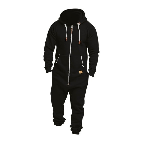 Mens Lined Hooded Jumpsuit Insulated Zip up One Piece Pajamas Onesie Playsuit Jogger Sweatsuit Overall Romper