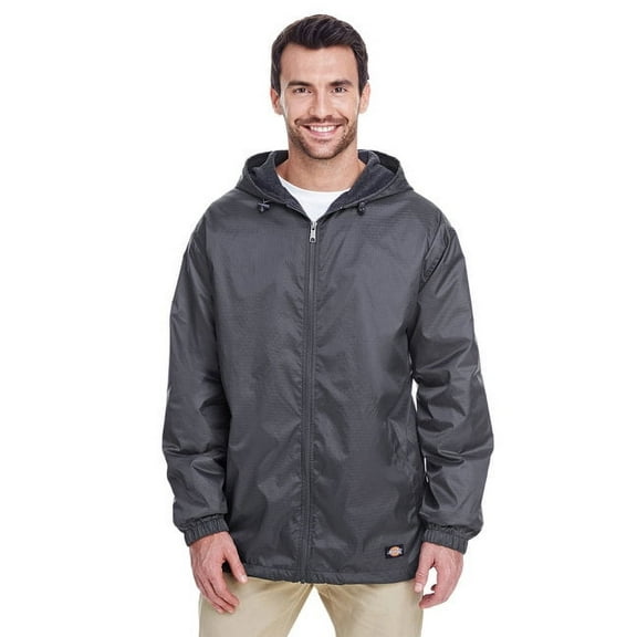 Mens Fleece Lined Hooded Nylon Jacket, Charcoal - L