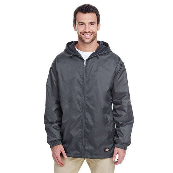 Mens Fleece Lined Hooded Nylon Jacket, Charcoal - L