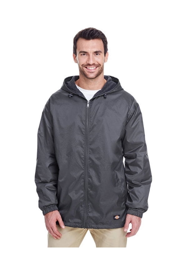 Mens Fleece Lined Hooded Nylon Jacket, Charcoal - L