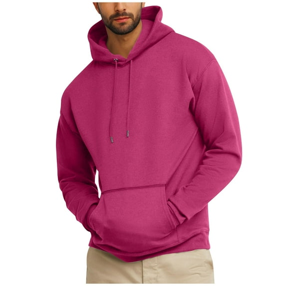 Mens Fleece Lined Hoodie Tall Winter Warm Oversized Pullover Hooded Sweatshirts for Men Long Sleeve Top with Hood (Hot Pink S)