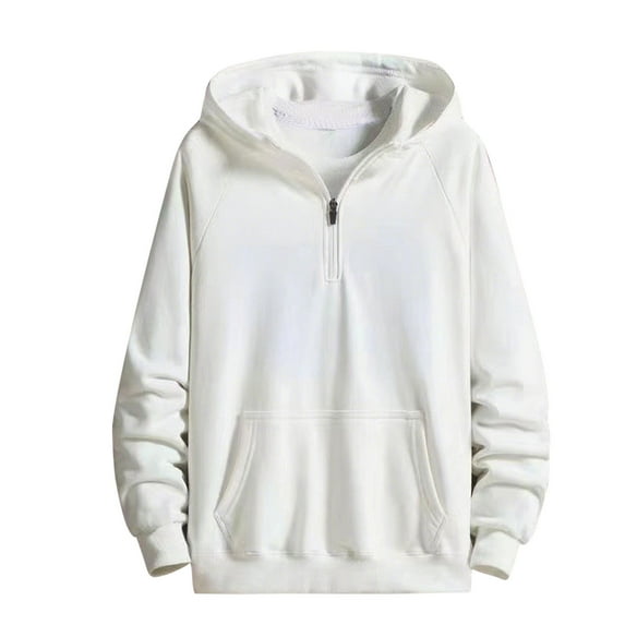 Mens Fleece Lined Hoodies Teen Boys Quarter Zip Pullover Sweatshirts Hooded Fall Winter Warm Fleece Tops Oversized