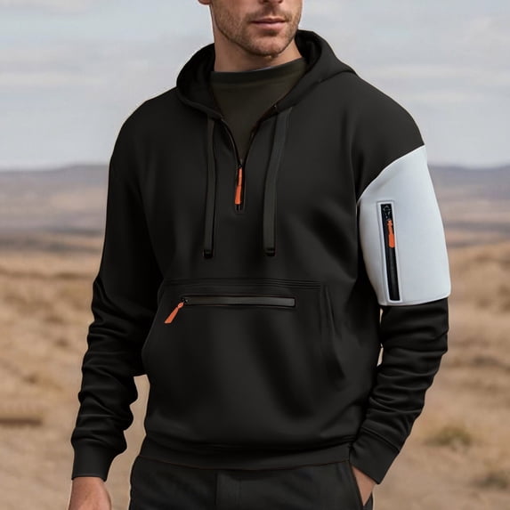 Mens Fleece Lined Hoodies with Pockets and Zipper Pullover Long Sleeve Sweatshirts Casual Color Block Thermal Warm Athletic Workout Hoodie Tops