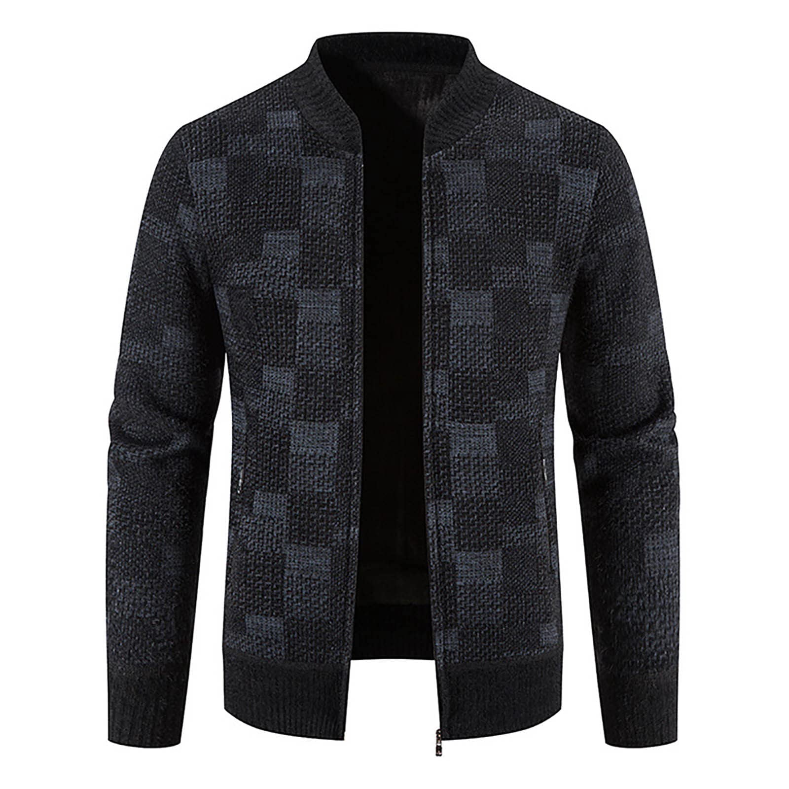 Mens Fleece Lined Jacket Sweater Stand Collar Full Zip Long Sleeve ...