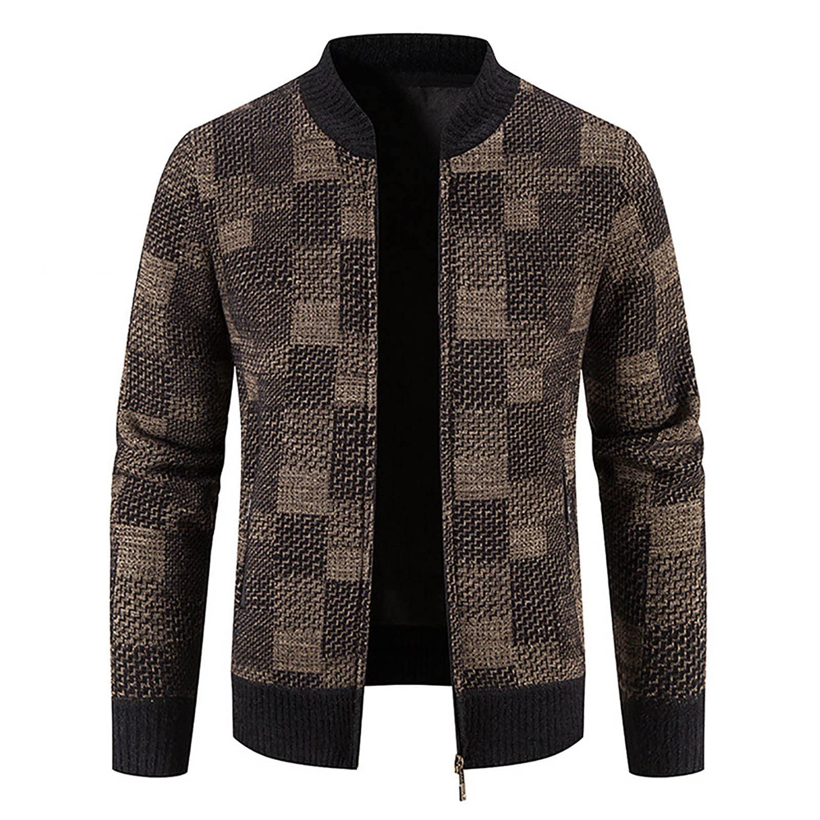Mens Fleece Lined Jacket Sweater Stand Collar Full Zip Long Sleeve ...