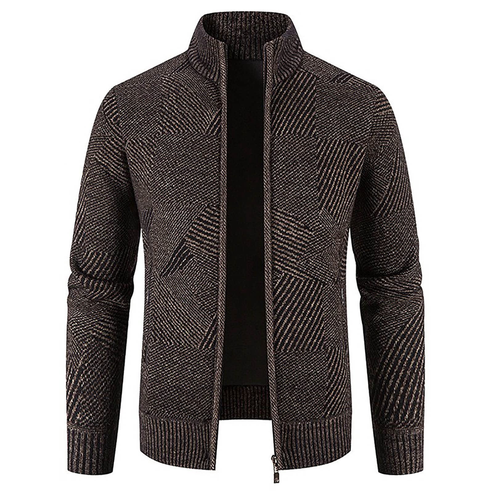 Mens Fleece Lined Jacket Sweater Stand Collar Full Zip Long Sleeve ...