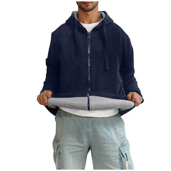 Mens Fleece Lined Jackets with Pockets Zip-Up Hoodies & Sweatshirts Casual Long Sleeve Solid Color Thermal Warm Athletic Workout Outerwear Coats