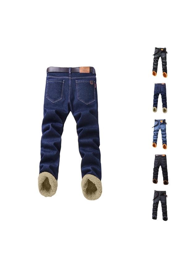 Mens Lined Jeans 2026 Fall Winter Thermal Straight Leg Business Casual Denim Pants Jean Pants with Pockets Trousers