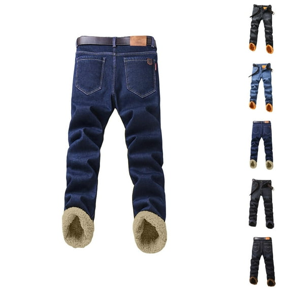 Mens Lined Jeans 2026 Fall Winter Thermal Straight Leg Business Casual Jean Pants Denim Pants with Pockets Trousers