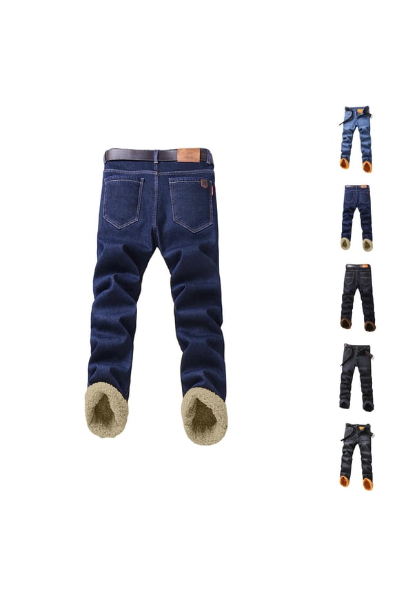 Mens Lined Jeans 2026 Fall Winter Warm Straight Leg Business Casual Denim Pants Jean Pants with Pockets Trousers