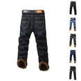 thumbnail image 1 of Mens Fleece Lined Jeans 2026 Fall Winter Thick Straight Leg Business Casual Jean Pants Denim Pants Trousers with Pockets, 1 of 8