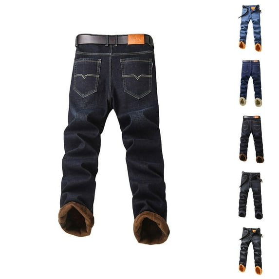 Mens Lined Jeans 2026 Fall Winter Warm Straight Leg Business Casual Denim Pants Jean Pants with Pockets Trousers
