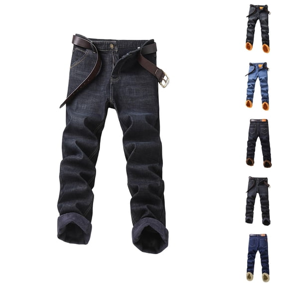 Mens Lined Jeans 2026 Fall Winter Warm Straight Leg Business Casual Jean Pants Denim Pants Trousers with Pockets