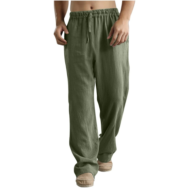 Mens Fleece Lined Pants Men Solid Casual Elastic Waistband Pocket Cotton  Linen Panel Trousers Pants Sweat Pants Long Pants Trousers Pants