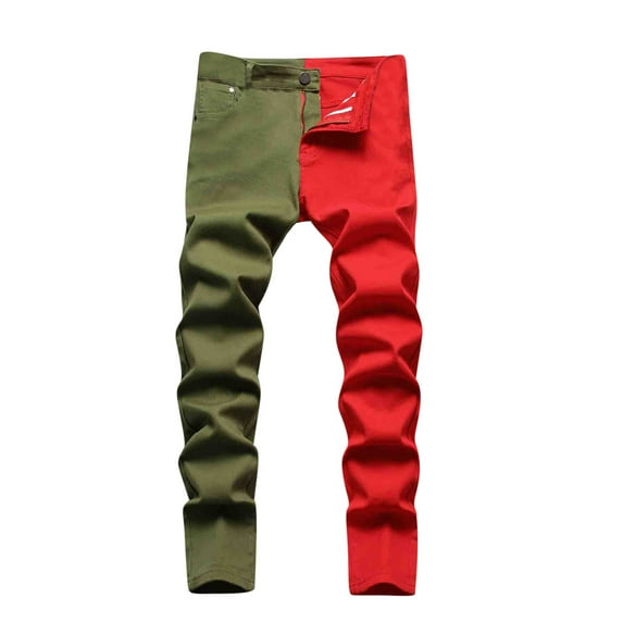 Mens Fleece Lined Pants with Zipper New Fashion Casual Men's Zip Closure Panel Washed Stretch Casual Trousers Jeans Trousers Flannel Pants Straight Yoga Pants