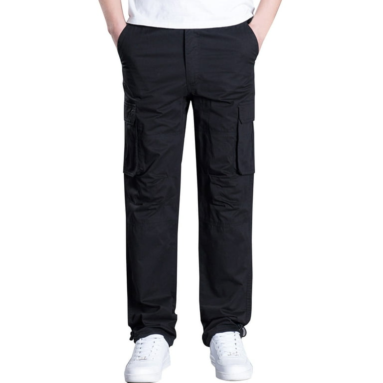 Mens Fleece Lined Pants with Zipper Men's Plus Size Cotton Multi-pocket  Wear-resistant Overalls Trousers Flannel Pants Pocket Casual Pants 